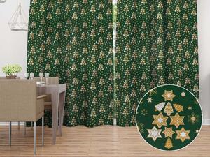 Biante Vánoční bavlněný závěs Sandra SA-407 Hvězdičky a stromky na zeleném 150x150 cm