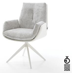 DELIFE Jídelní židle Clea-Flex kombinace materiálů pravá kůže bílá stříbrně šedá široká křížová podnož bílá 360° otočná houpací funkce