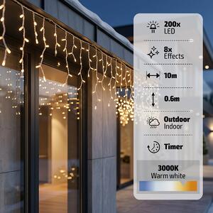 SOLIGHT LED vánoční závěs rampouchy, 200 LED, 10m, IP44, teplá bílá