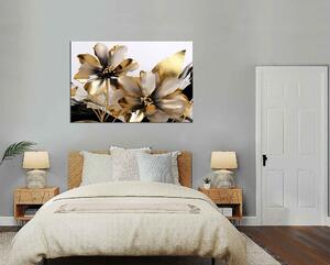 Obraz na plátně Květy a zlaté listy
