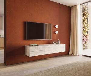DELIFE TV stolek Cuor 180 cm keramika Laminam® Travertino Bianco krémově bílá 1 výklopná dvířka 2 zásuvky závěsný
