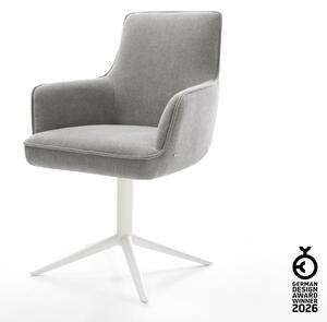 DELIFE Jídelní židle Heira-Flex s područkami potahová látka Měkký šedá křížová podnož bílá 360° otočný houpací funkce taštičkové pružiny