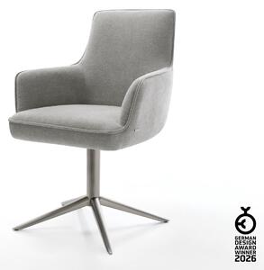DELIFE Jídelní židle Heira-Flex s područkami potahová látka Měkký šedá křížová podnož grafit 360° otočný houpací funkce taštičkové pružiny