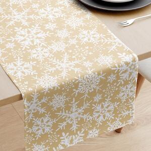 Goldea vánoční běhoun na stůl 100% bavlna - sněhové vločky na zlatém 35x140 cm