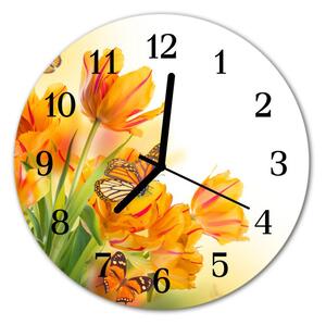 Nástenné skleněné hodiny tulipány fi 30 cm