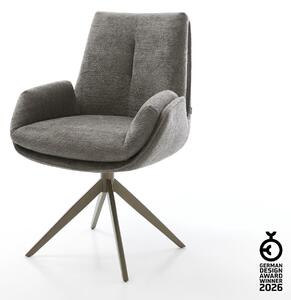 DELIFE Jídelní židle Clea-Flex bouclé měkký tmavě béžová křížová podnož široká titanová barva 360° otočný houpací funkce