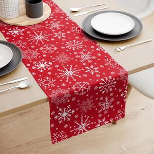 Goldea vánoční běhoun na stůl 100% bavlna - sněhové vločky na červeném 35x140 cm