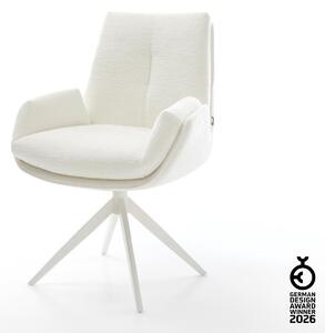 DELIFE Jídelní židle Clea-Flex bouclé měkký béžová křížová podnož široká bílá 360° otočný houpací funkce