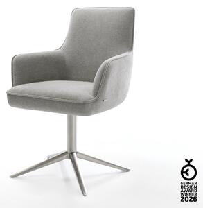 DELIFE Jídelní židle Heira-Flex s područkami potahová látka Měkký šedá křížová podnož nerezová ocel 360° otočný houpací funkce taštičkové pružiny
