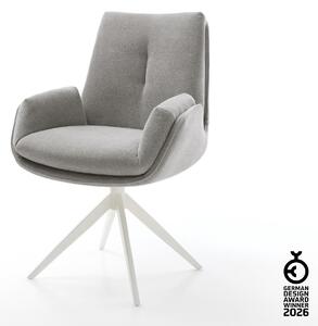 DELIFE Jídelní židle Clea-Flex látka Měkký šedá křížová podnož široká bílá 360° otočný houpací funkce