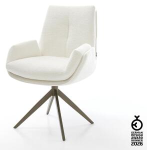 DELIFE Jídelní židle Clea-Flex bouclé měkký béžová široká křížová podnož titanová barva 360° otočný houpací funkce