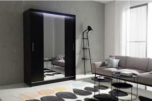 Kvalitní šatní skříň KOLA 4 černá šířka 150 cm Bez LED osvětlení