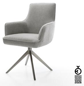 DELIFE Jídelní židle Heira-Flex s područkami potahová látka Měkký šedá křížová podnož široká grafitová 360° otočná houpací funkce taštičkové pružiny