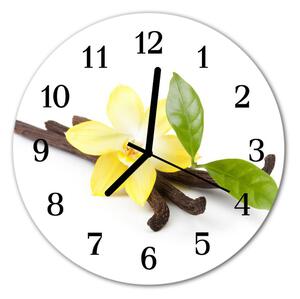 Nástenné skleněné hodiny Vanilkové květy fi 30 cm
