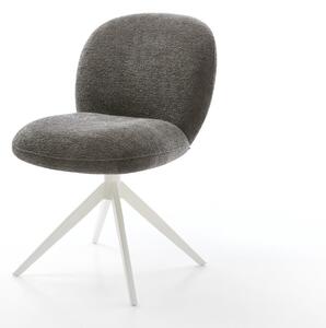 DELIFE Jídelní židle Nube-Flex bouclé měkký tmavě béžová křížová podnož široká bílá 360° otočný houpací funkce taštičkové pružiny