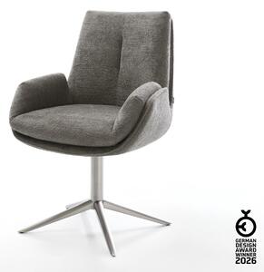 DELIFE Jídelní židle Clea-Flex bouclé měkký tmavě béžová křížová podnož nerezová ocel 360° otočný houpací funkce