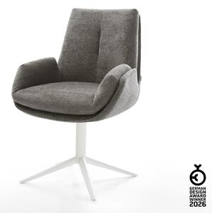 DELIFE Jídelní židle Clea-Flex bouclé měkký tmavě béžová křížová podnož bílá 360° otočný houpací funkce