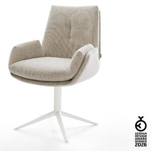 DELIFE Jídelní židle Clea-Flex látka Měkký béžová křížová podnož bílá 360° otočný houpací funkce