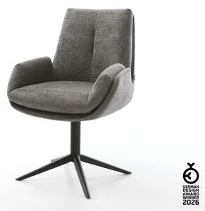DELIFE Jídelní židle Clea-Flex bouclé měkký tmavě béžová křížová podnož černá 360° otočný houpací funkce