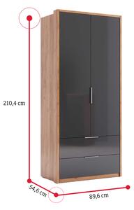 Šatní skříň 2D2SZ LUNA, 89,6x210,4x54,6, dub kraft/smooth grey