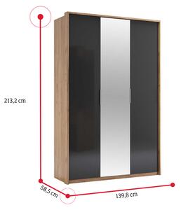 Šatní skříň DOTA 3D, 139,8x213,2x58,5, dub kraft/smooth grey