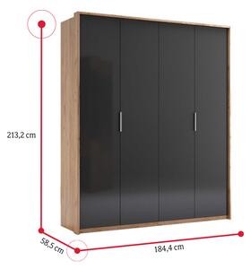 Šatní skříň LUNA 4D, 184,4x213,2x58,5, dub kraft/smooth grey