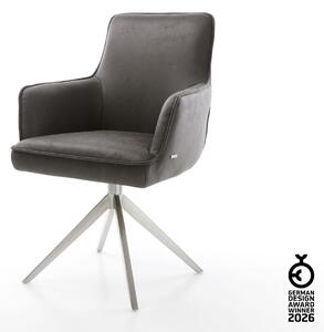 DELIFE Jídelní židle Heira-Flex s područkami mikrovlákno antracit vintage křížová podnož široká nerezová ocel 360° otočná houpací funkce taštičkové pružiny