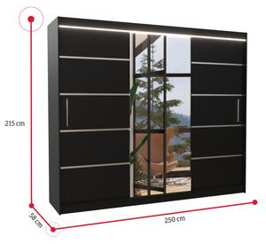 Posuvná skříň se zrcadlem SALTO, 250x215x58, černá