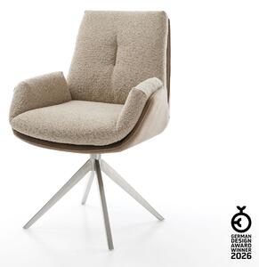 DELIFE Jídelní židle Clea-Flex kombinace materiálů tmavě béžová široká křížová podnož nerezová ocel 360° otočná houpací funkce