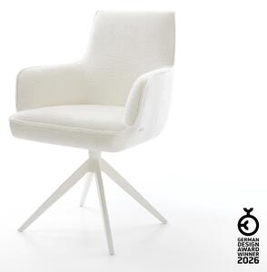 DELIFE Jídelní židle Heira-Flex s područkami bouclé měkký béžový široký křížová podnož bílá 360° otočný houpací funkce taštičkové pružiny