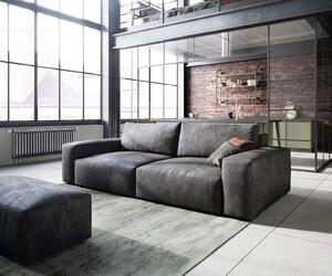 DELIFE Pohovka XL Lanzo 230x95 cm koženka vintage antracitová s taburetem