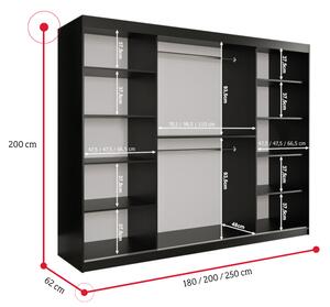 Posuvná šatní skříň LETO T2, 250x200x62 artisan/černá