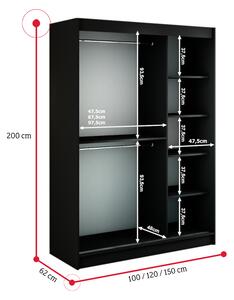 Posuvná šatní skříň LETOS T2, 250x200x62, artisan/černá