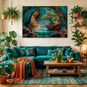 Obraz na plátně - Strom života Dub nad vodopády FeelHappy.cz Velikost obrazu (šířka x výška): 40 x 30 cm