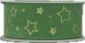 Vánoční stuha sametová VELUTTO STARS zelená 25mm x 2m (9,-Kč/m)