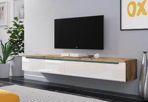 TV stolek LOWBOARD DUNA I 140, 140x24x33, bílá/bílá lesk, s LED osvětlením