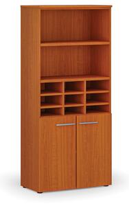 Třídicí regál s dveřmi PRIMO WOOD, 800 x 420 x 1781 mm, 9 přihrádek, třešeň