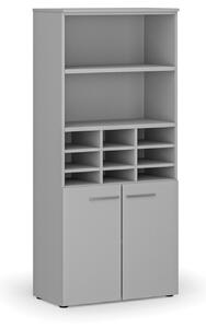 Třídicí regál s dveřmi PRIMO GRAY, 800 x 420 x 1781 mm, 9 přihrádek, šedá