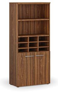 Třídicí regál s dveřmi PRIMO WOOD, 800 x 420 x 1781 mm, 9 přihrádek, ořech