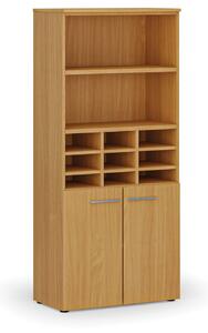 Třídicí regál s dveřmi PRIMO WOOD, 800 x 420 x 1781 mm, 9 přihrádek, buk