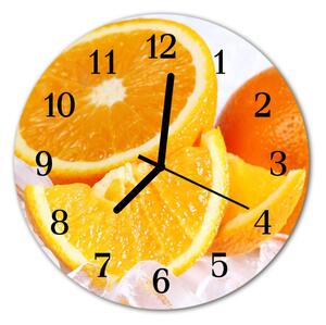 Nástenné skleněné hodiny pomeranče fi 30 cm
