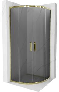 Mexen Rio, čtvrtkruhový sprchový kout s posuvnými dveřmi 90 (dveře) x 90 (dveře) x 190 cm, 5mm šedé sklo, zlatý profil, 863-090-090-50-40