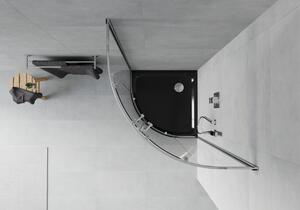 Mexen Rio půlkruhový sprchový kout 80 x 80 cm, Průhledné, Chromovaná + sprchová vanička Flat, Černá
