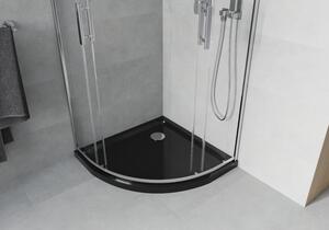 Mexen Rio půlkruhový sprchový kout 90 x 90 cm, Průhledné, Chromovaná + sprchová vanička Flat, Černá