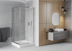 Mexen Rio čtvercový sprchový kout 90 x 90 cm, Průhledné, Chromovaná + sprchová vanička Rio, Bílá