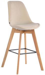 Barová židle Metz ~ samet, dřevěné nohy natura - Krémová