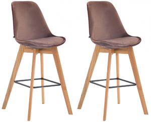 Barová židle Metz ~ samet, dřevěné nohy natura (SET 2 ks) - Hnědá