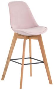 Barová židle Metz ~ samet, dřevěné nohy natura - Ružová