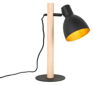 Venkovská stolní lampa černá se dřevem - Flint