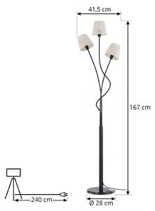 Stojací lampa Lindby Torvy, černá/bílá, kov, 165 cm, E14